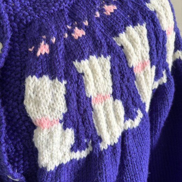 Handmade Button Down Sweater in a Purple Colour with Cutest Ever Dog or Cat - Picture 2 of 7